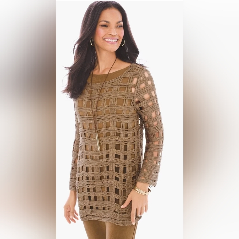 Chico's Tan‎ Open Weave Tunic